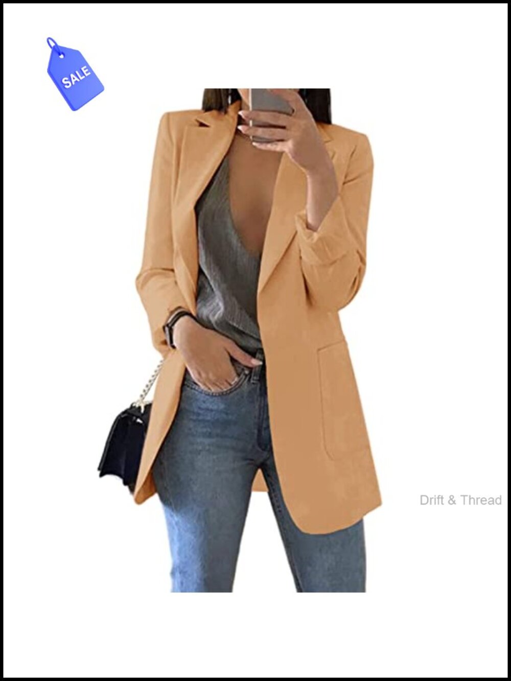 Cnkwei Womens Long Blazer Open Front Business Casual Jacket
